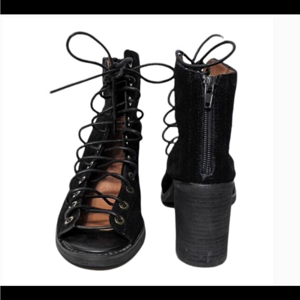 Jeffrey Campbell Black Lace Up Boots with Chunky Heel